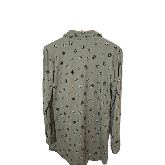 URBAN GIRL Olive Green With Design Long Sleeve Button Up Shirt Pockets Size M - Picture 9 of 11